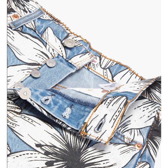 Levi’s Farm Rio Ribcage Denim Jean Shorts Button Fly Floral Print 28 - Picture 6 of 8